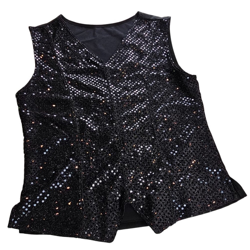 Stretchy Sz S Black Sequin Sparkle Magician Performer Tank Top